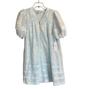 j.Marie Women's Size Small Skye Blue Printed Puff Sleeve Button Front Dress NWT